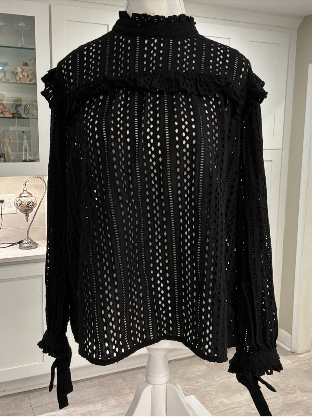 EUC Madewell Black Eyelet Top Mock Turtleneck Sz XL Whimsigoth Victorian Goth